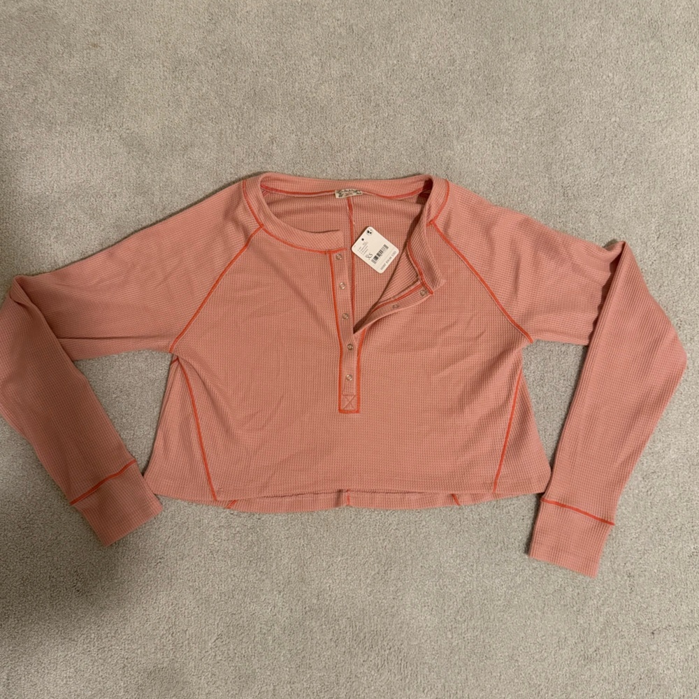 Free People Intimately Pink Thermal Henley Top